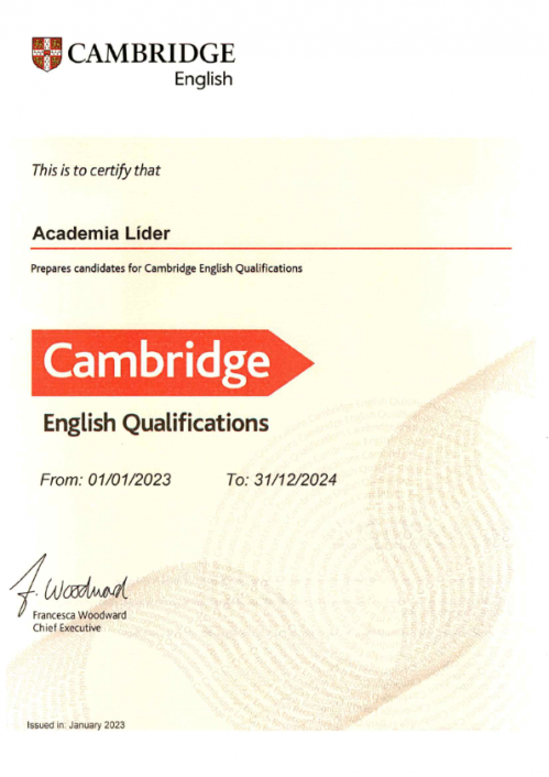 Certificado para preparación de examen Cambridge