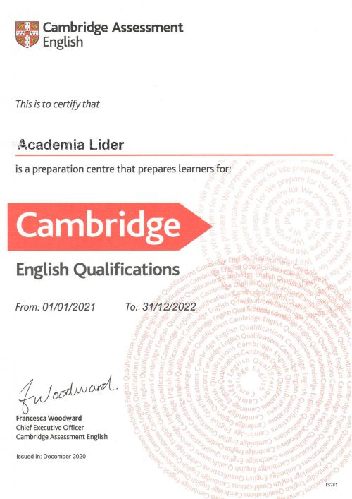 Certificado para preparación de examen Cambridge